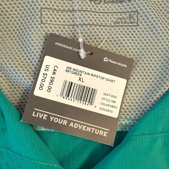 Eddie Bauer Women’s Mountain Ripstop Shirt UPF 50+ Hiking Bright Green Size XL - Picture 5 of 9